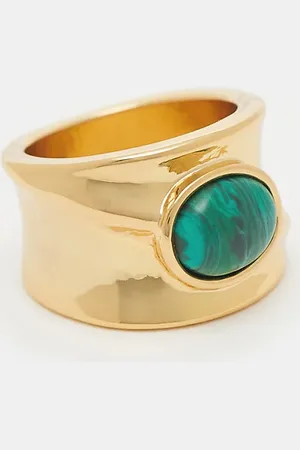 ASOS ASOS DESIGN Curve 14k plated ring with malachite detail