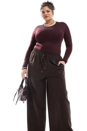 Yours Pull on wide leg trousers in chocolate