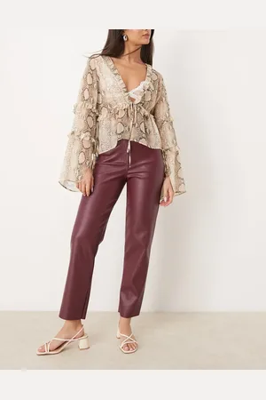 New Look PU straight leg trousers in burgundy