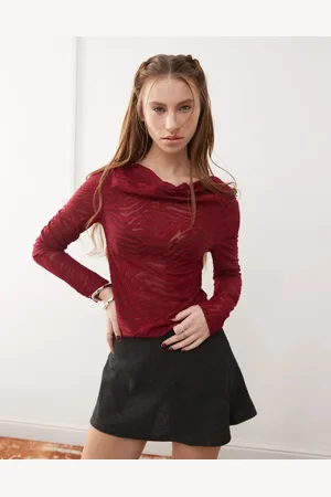 Reclaimed Cowl neck top in burgundy animal mesh