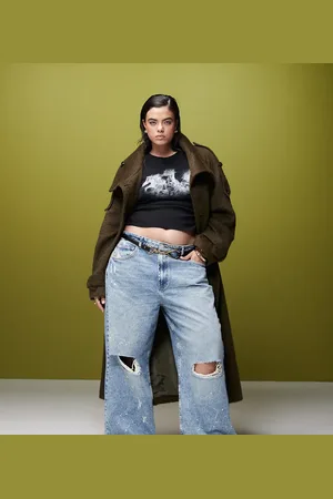 ASOS ASOS DESIGN Curve baggy jeans with rips and paint splats in mid