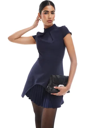 Closet Pleated cap sleeve mini dress in