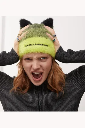 COLLUSION Ombre fluffy knit beanie with ears in neon