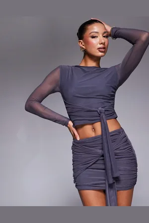 ASOS Co-ord mesh mini skirt with ties in slate