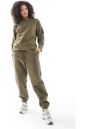 Miss Selfridge Fleece lined oversized jogger in khaki