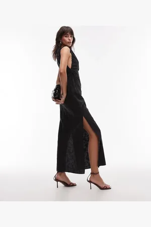 Topshop Slash neck ruched side maxi dress in jacquard
