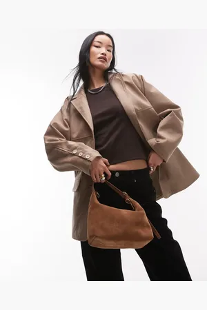 Topshop Faux suede relaxed jacket in light beige