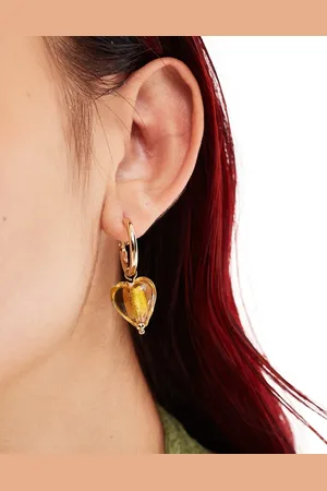 petit moments Lexi heart hoop earrings with amber stone in