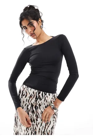 Pull&Bear Long sleeve backless detail polyamide top in