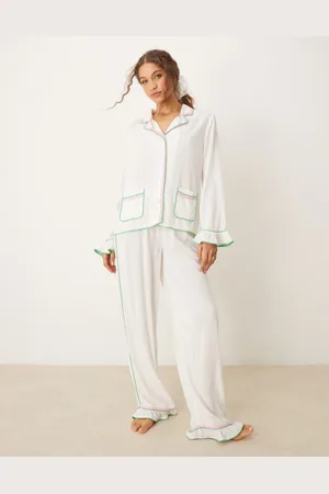 ASOS Pyjama shirt & trouser set with rik rak trim in