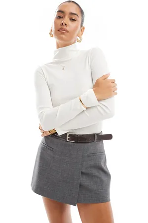 New Look Stand neck long sleeve top in cream