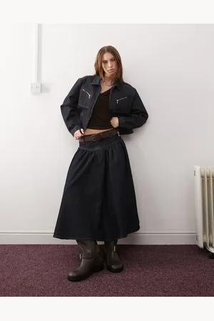 COLLUSION Denim drop waist midi skirt co-ord in rinse wash