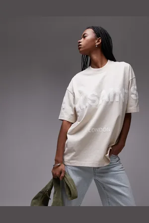 AllSaints Biggy tonal logo oversized t-shirt in stone