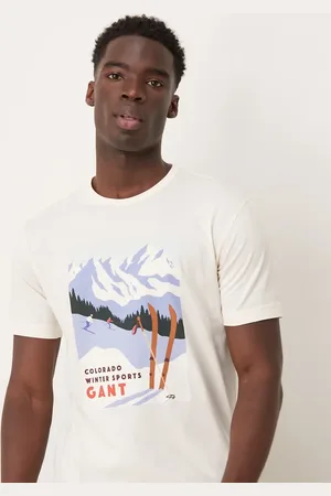 GANT Logo t-shirt with ski print in cream