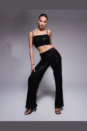 Missyempire Wide leg trouser co-ord in tassel sequin