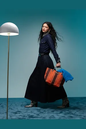 Bimba y Lola Medium stripe shopper bag in