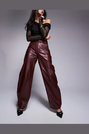 ASOS High rise faux leather barrel leg trouser in burgundy