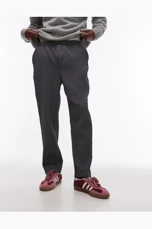 Topman Tapered plisse trousers in charcoal