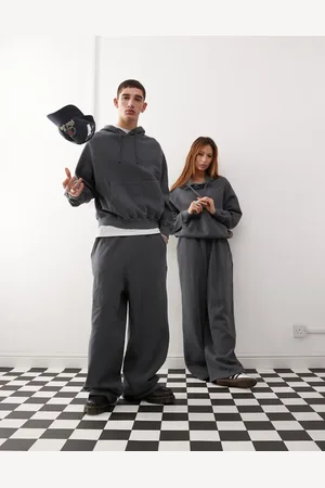 Reclaimed Unisex wide leg joggers in charcoal