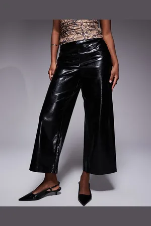 River Island Faux leather cropped buckle trouser in