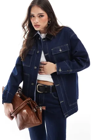 Stradivarius STR cord detail denim jacket co-ord in indigo