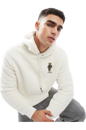 Ralph Lauren Bear logo borg hoodie in cream