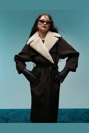 Bimba y Lola Longline wool coat with detachable collar in
