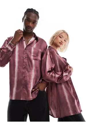 Reclaimed Oversized satin shirt in burgundy tie dye