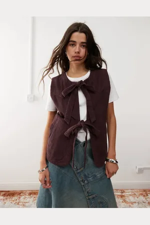 Reclaimed Tie front cord top in burgundy