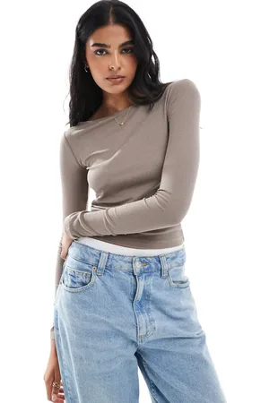 Cotton On Cotton On staple rib boat neck long sleeve top in mocha