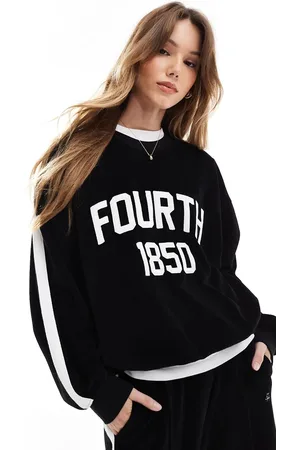 4th & Reckless X Felicia Wedin Apres Ski velour 1850 side stripe logo sweatshirt co-ord in