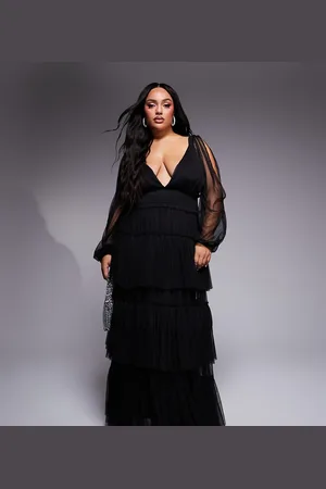Lace & Beads Sheer sleeve tiered tulle maxi dress in