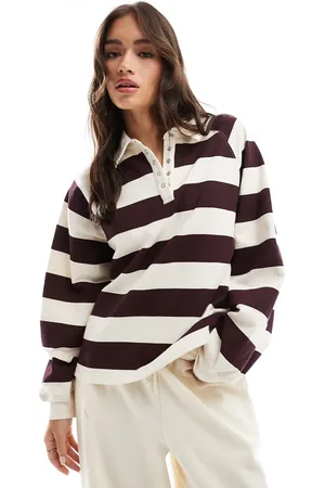 Cotton On Cotton On button down lounge pullover sweatshirt in burgundy stripe