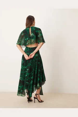 Forever New Open back ruffle maxi dress in emerald leopard