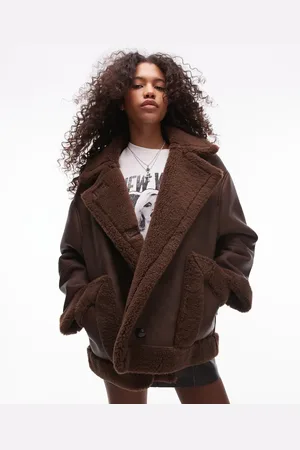 Topshop Oversized car coat in chocolate