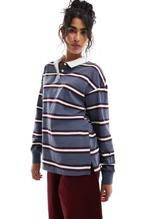Cotton On Cotton On long sleeve rugby polo sweat in blue stripe