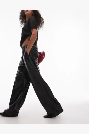 Topshop Seamed wide leg faux leather jogger in