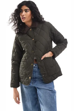 Threadbare Quilted barn jacket in khaki with contrast collar