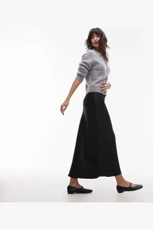 MANGO Satin midi skirt in