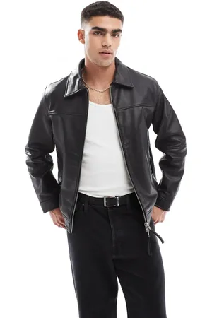 JACK & JONES Real leather harrington jacket in