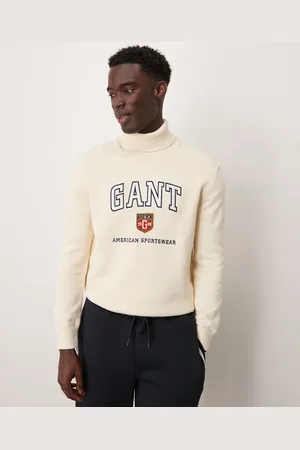 GANT Varsity logo knit turtle neck jumper in cream