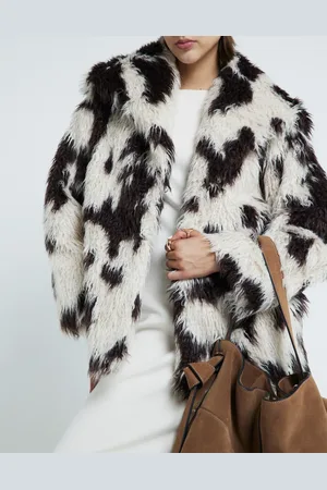 River Island Cow print faux fur coat in cream