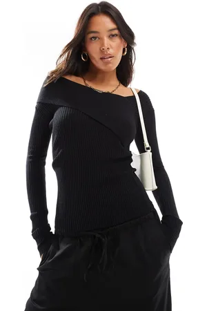 Style Cheat Asymmetric rib knit bardot top in