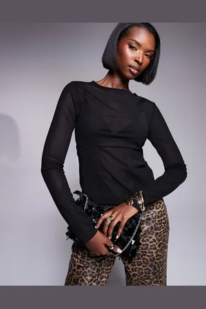 ASOS Structured mesh long sleeve top with corset seam detailing in
