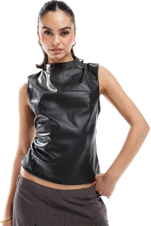 Stradivarius Faux leather high neck top in