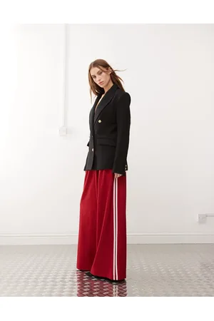 Lioness Pleat detail side stripe wide leg tailored trousers in