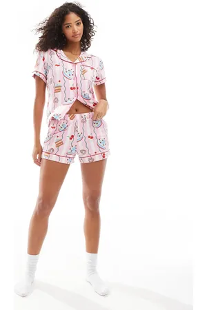 Chelsea Peers Poly short sleeve revere pyjama set in desert wavy stripe print
