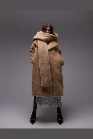Topshop Super oversized statement borg coat with hooded scarf in