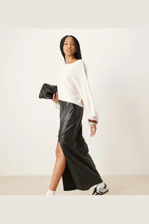 ASOS ASOS DESIGN Tall leather look maxi skirt with side split in