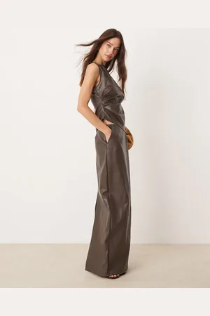 Pretty Lavish Faux leather maxi skirt co-ord in chocolate